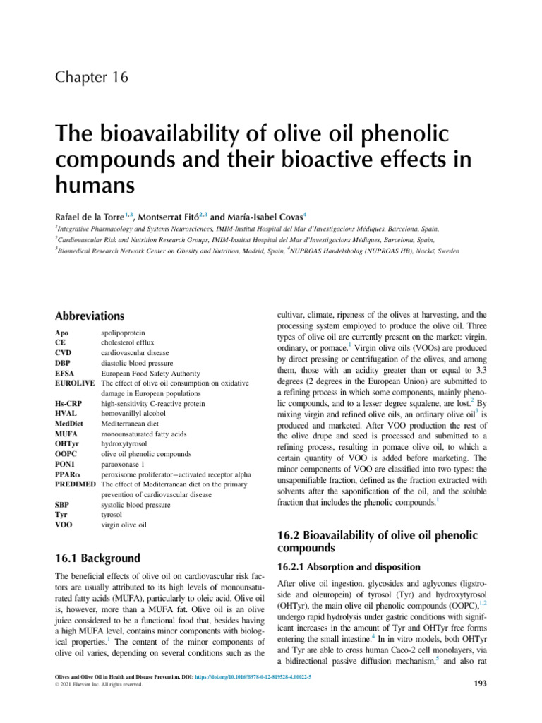 Olive Oil Phenolic Compounds' Effects | PDF | High Density Lipoprotein ...