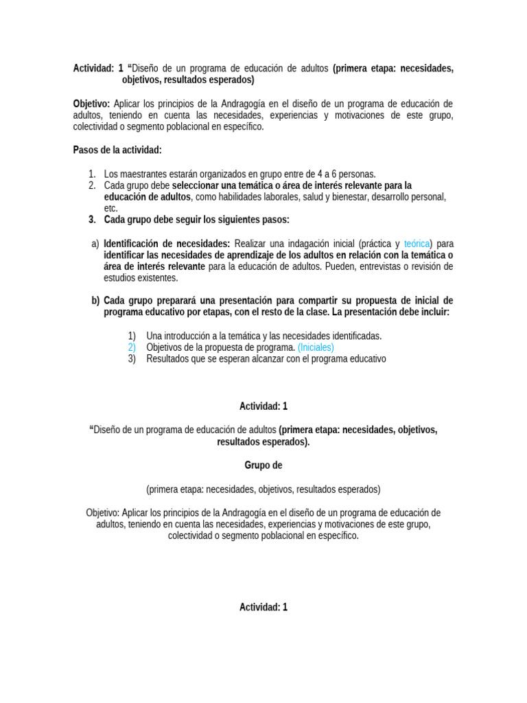 MODELO ACTIVIDAD 1 PROGRAMA DE ADULTOS | PDF | Plan de estudios ...