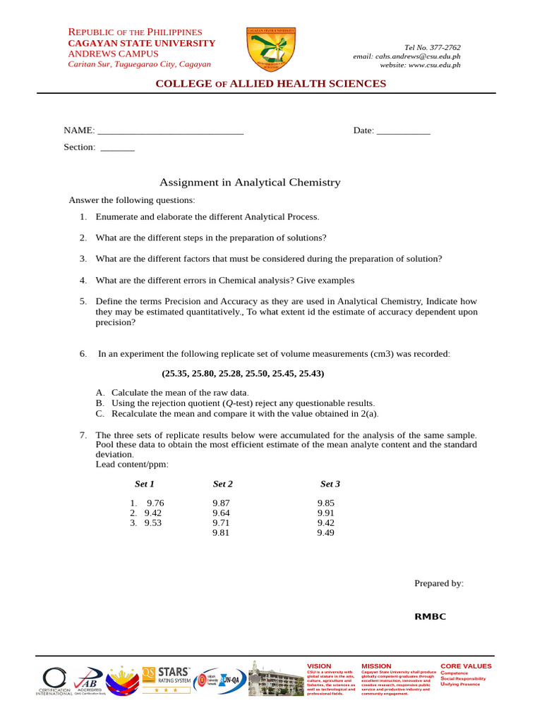 Analytical Chemistry Assignment Guide | PDF | Accuracy And Precision ...