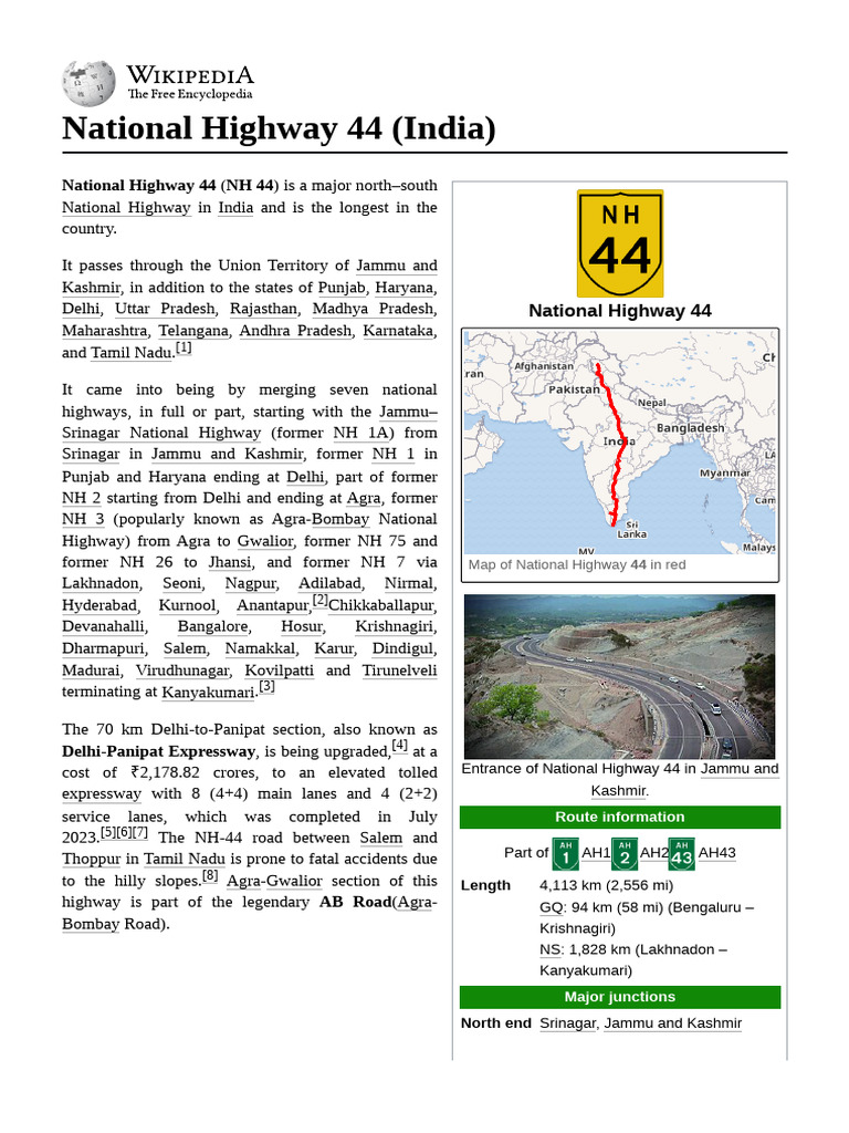 NH 44: India's Longest Highway Route | PDF | Streets And Roads ...