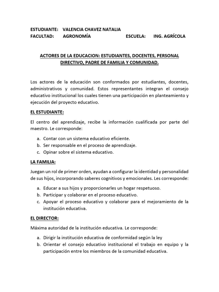 Sintesis Actores de La Educacion | PDF | Aprendizaje | Maestros