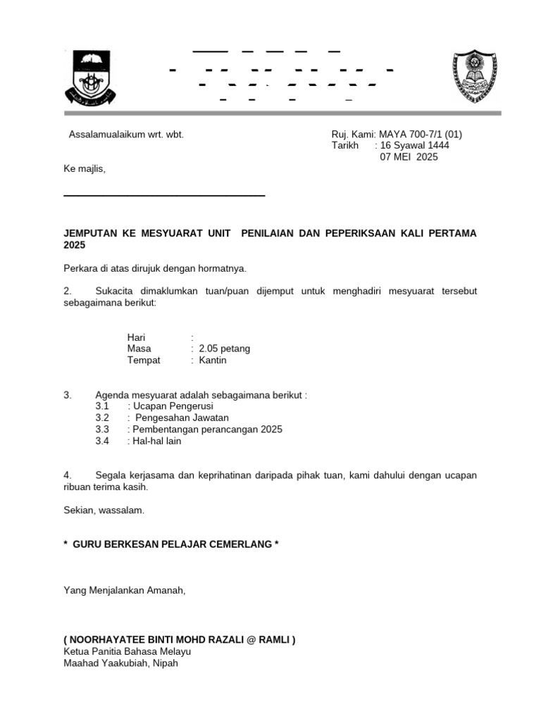 Surat Panggilan Mesyuarat | PDF