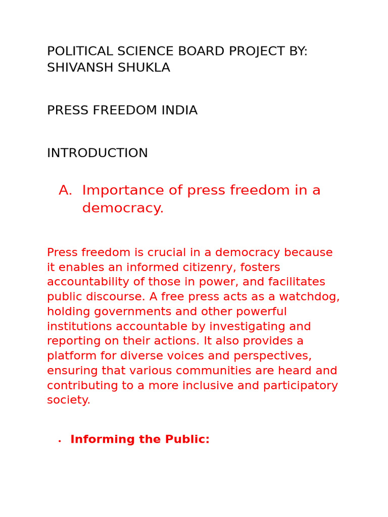 Importance of Press Freedom in India | PDF | Public Sphere | Social ...