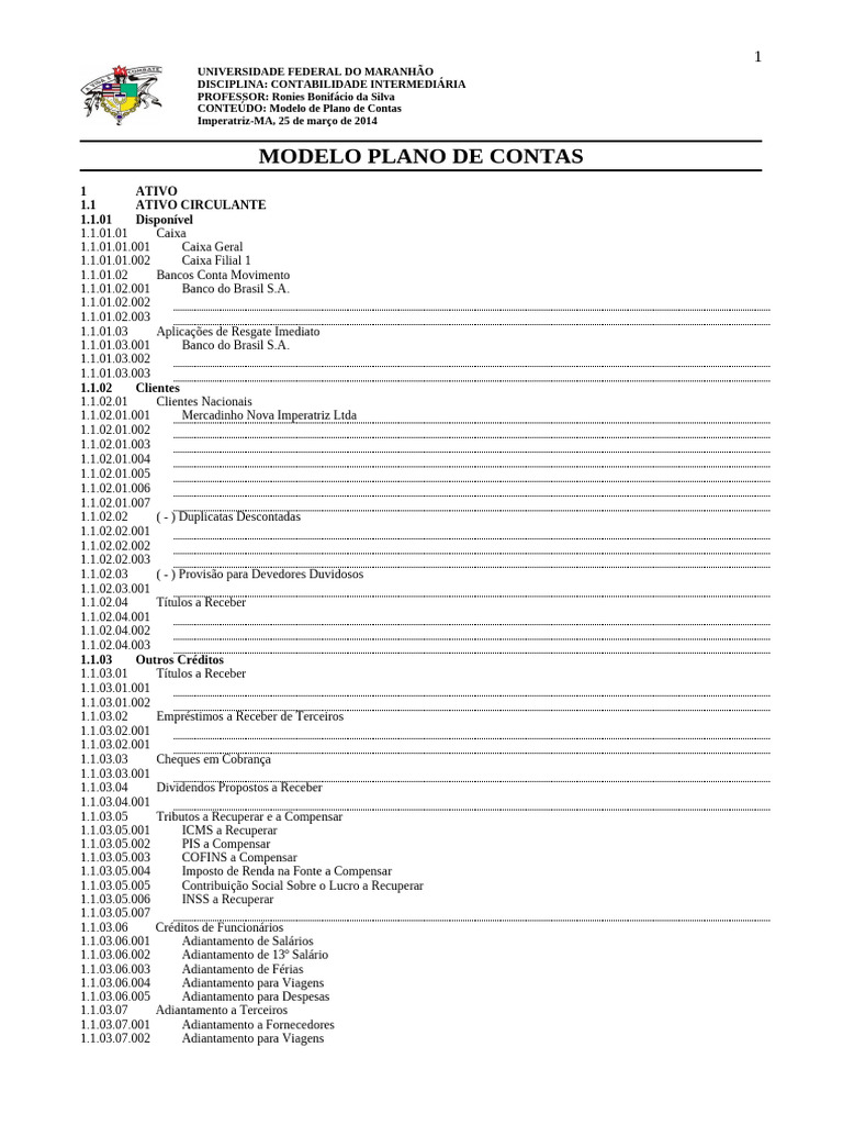 Modelo de Plano de Contas Contábil | PDF | Contabilidade | Empréstimos