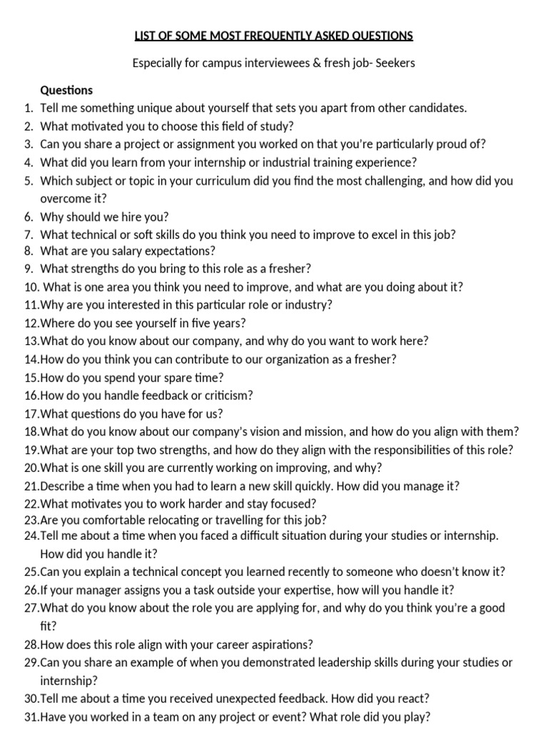 New Interview Question List. | PDF | Behavioural Sciences | Behavior ...