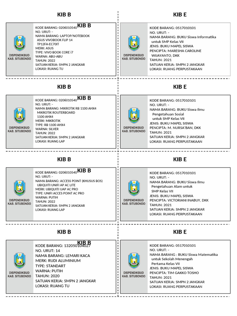 Label Inventaris Barang Sekolah SMPN 2 | PDF