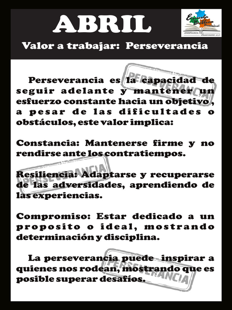 Valor de la Perseverancia en Abril | PDF