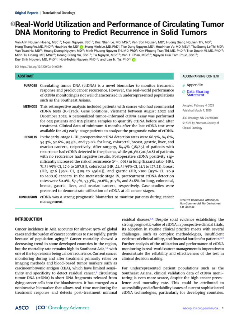 Real-World Utilization and Performance of Circulating Tumor DNA ...
