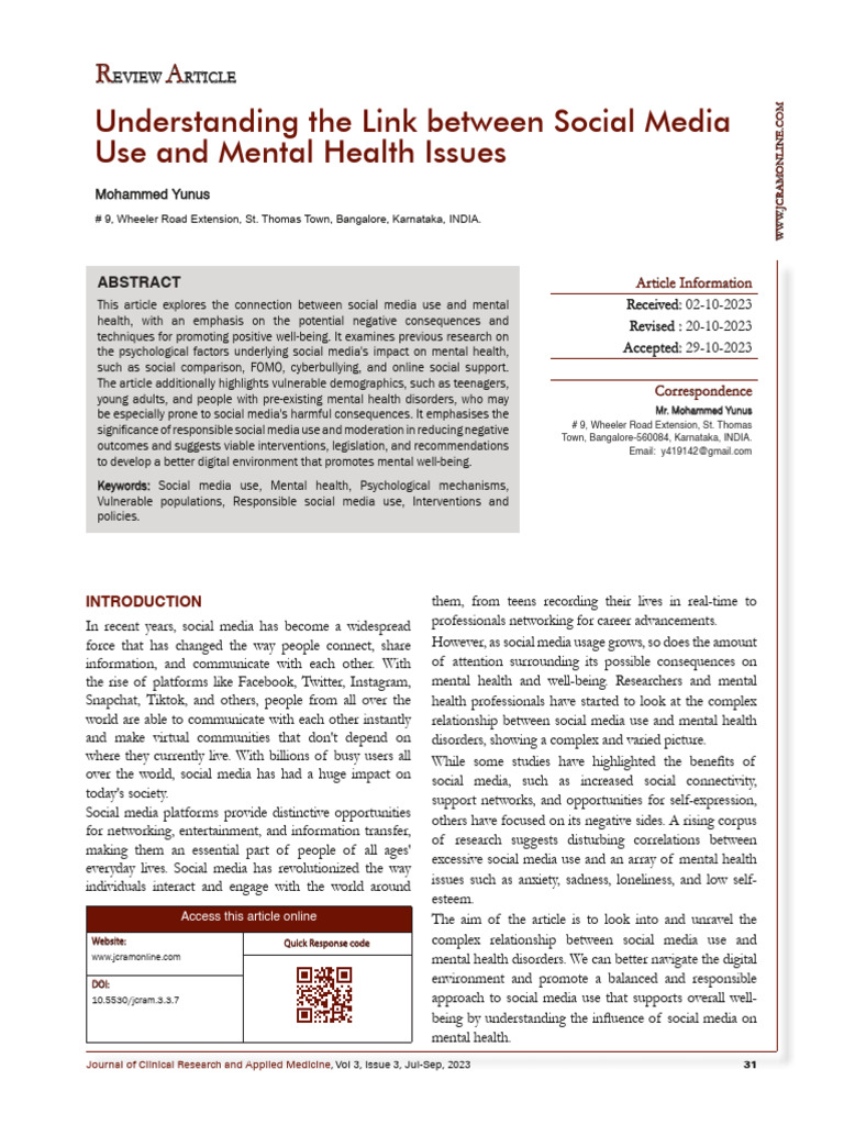 Social Media's Impact on Mental Health | PDF | Social Media | Popular ...