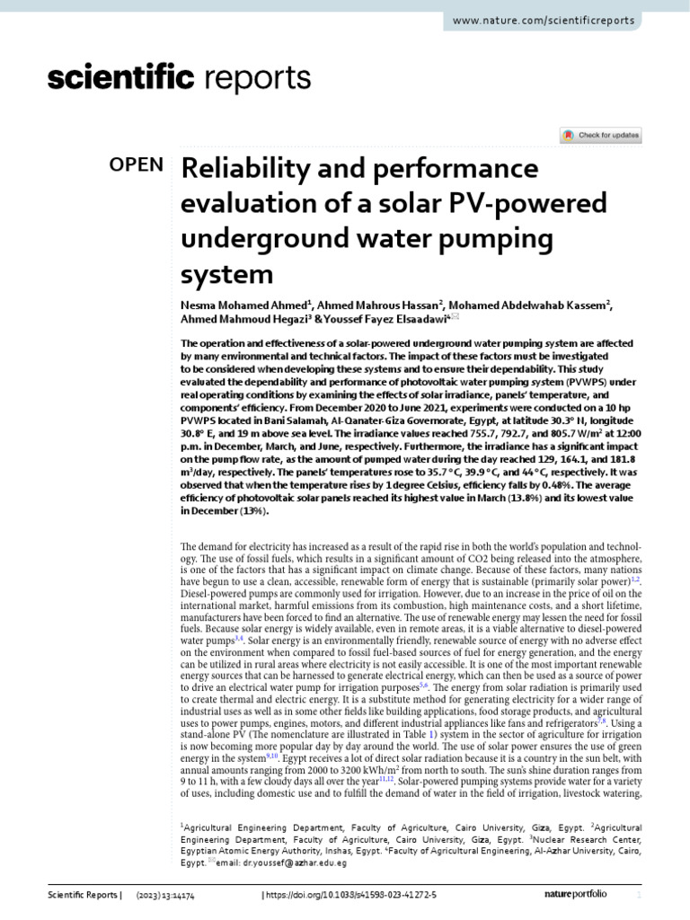 Solar PV Water Pumping System Evaluation | PDF | Photovoltaics ...