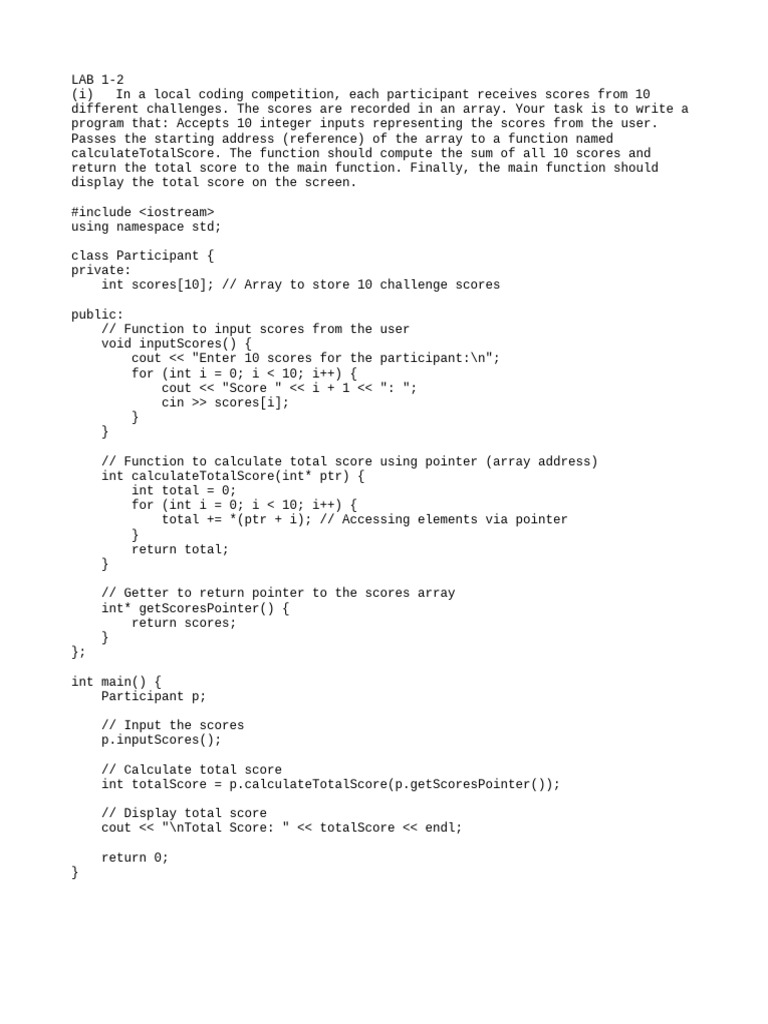 Calculate Total Score in C++ Program | PDF