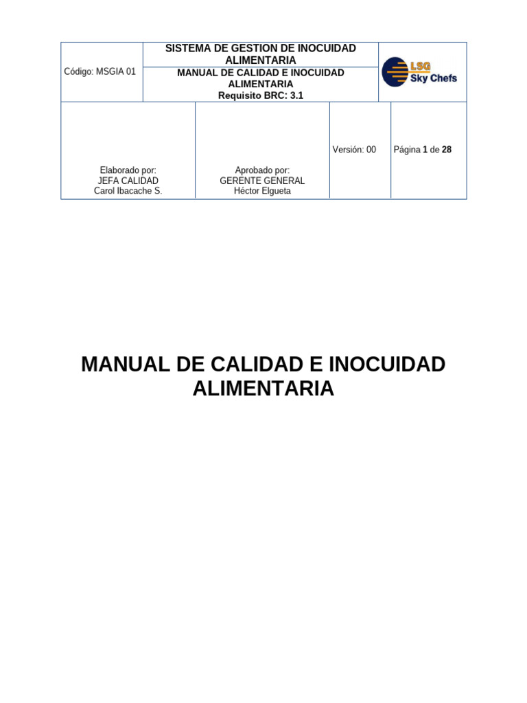 Manual de Calidad e Inocuidad Alimentaria | PDF | Análisis de Riesgo y ...