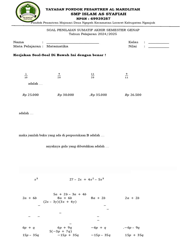 Soal Matematika SMP: Perbandingan dan Rasio | PDF