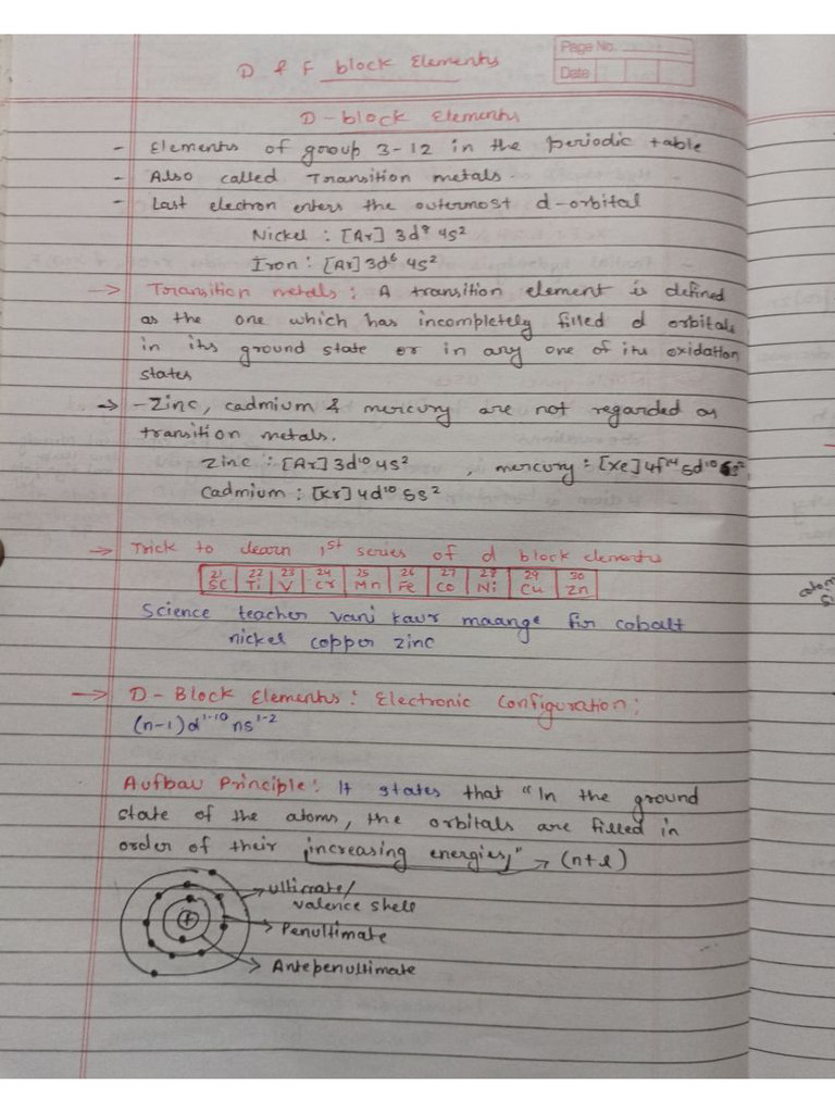 Notes On D and F Block Elements | PDF