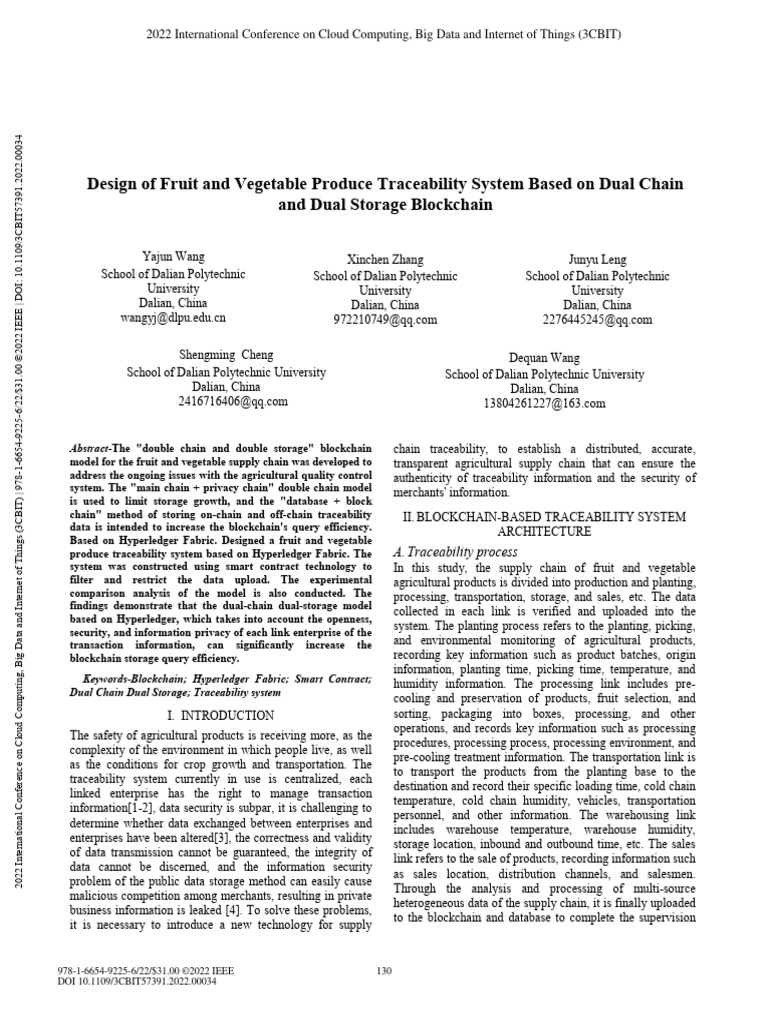 Design of Fruit and Vegetable Produce Traceability System Based On Dual ...