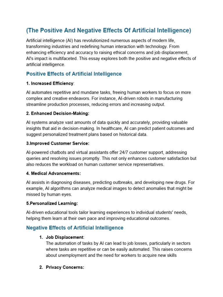 Positive and Negative Effects of AI | PDF | Artificial Intelligence ...