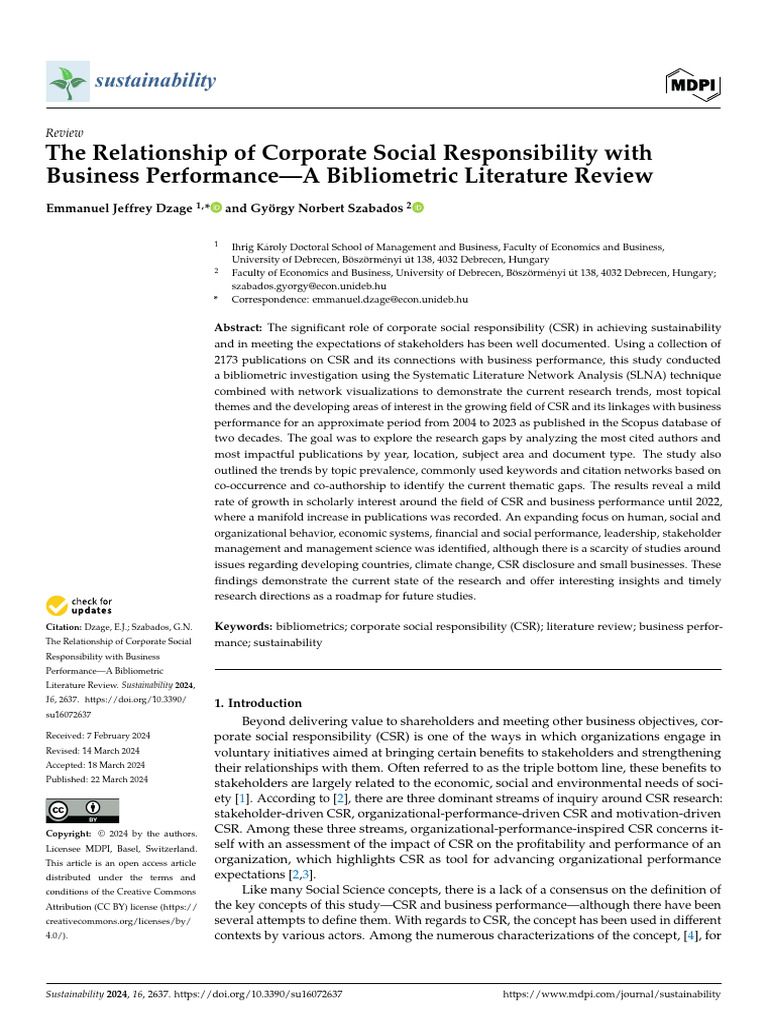 CSR and Business Performance Review | PDF | Corporate Social ...
