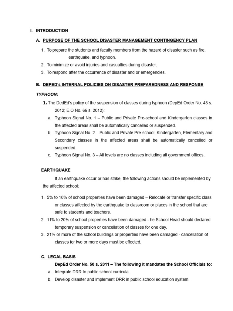 School Disaster Management Plan | PDF | Emergency Evacuation ...