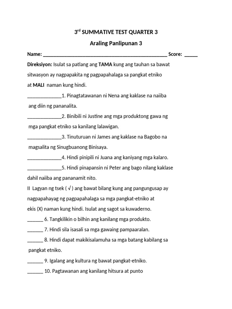 3rd SUMMATIVE TEST QUARTER 3 in AP | PDF