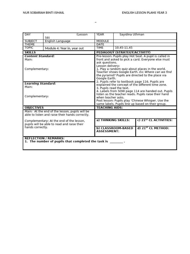 Year 3 English Lesson Plans Overview | PDF | Lesson Plan | Teachers