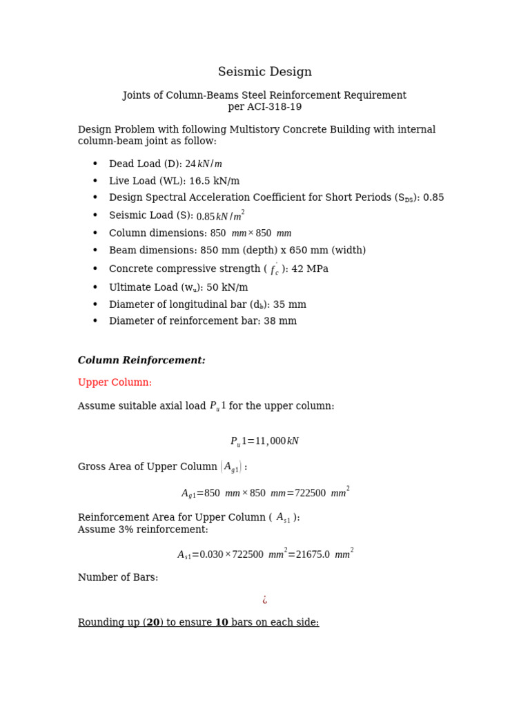 Joint of Column Beams Seismic Design Exa | PDF | Column | Beam (Structure)