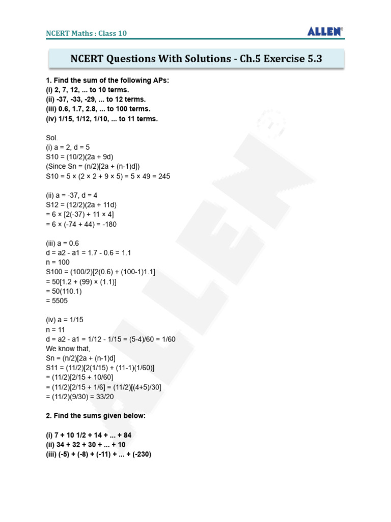 Maths+Class+10+Chapter+5 +ex+5.3 | PDF