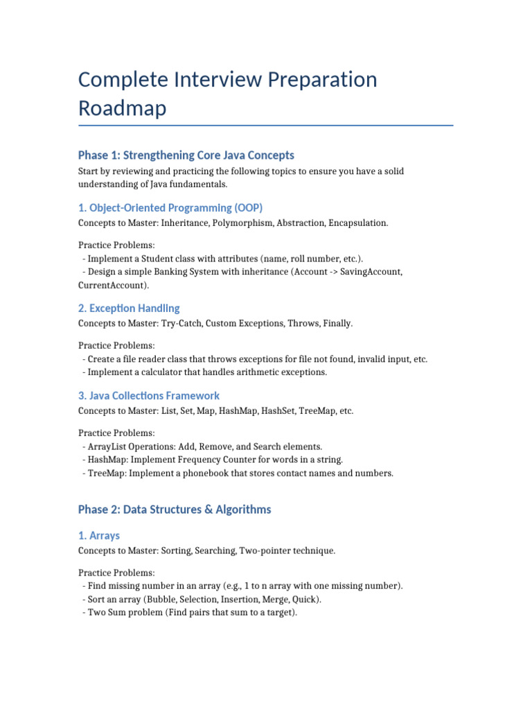 Java Interview Preparation Roadmap | PDF | Computer Programming ...