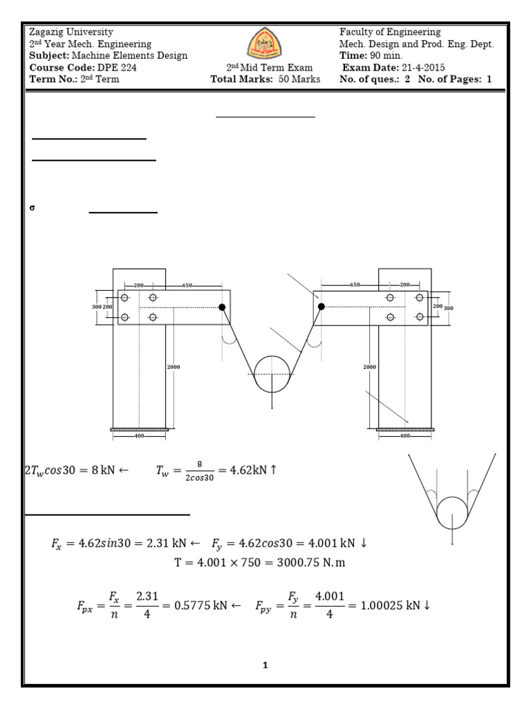 Midterm Exam: Machine Design Problems | PDF | Belt (Mechanical) | Gear