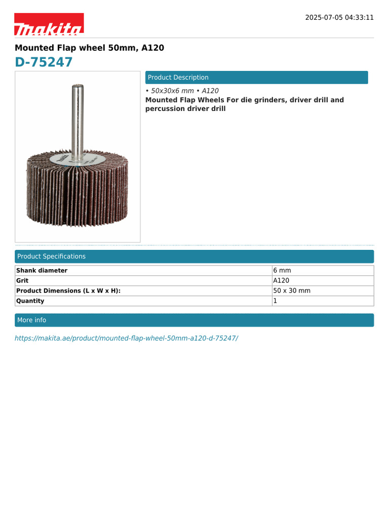 Mounted Flap Wheel 50mm, A120 - D-75247 | PDF