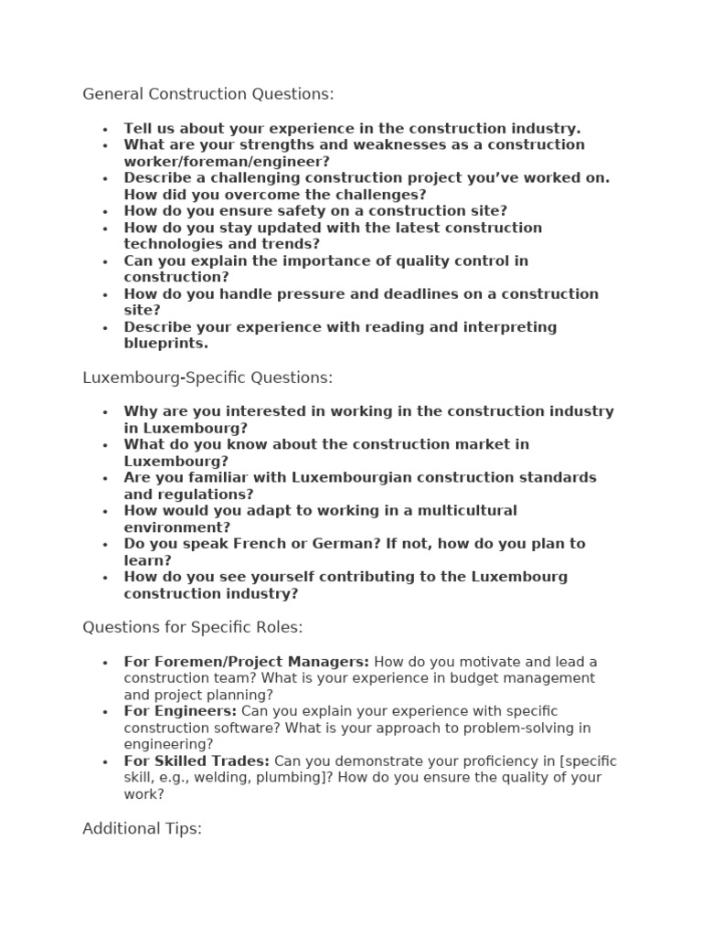 Construction Interview Questions Guide | PDF