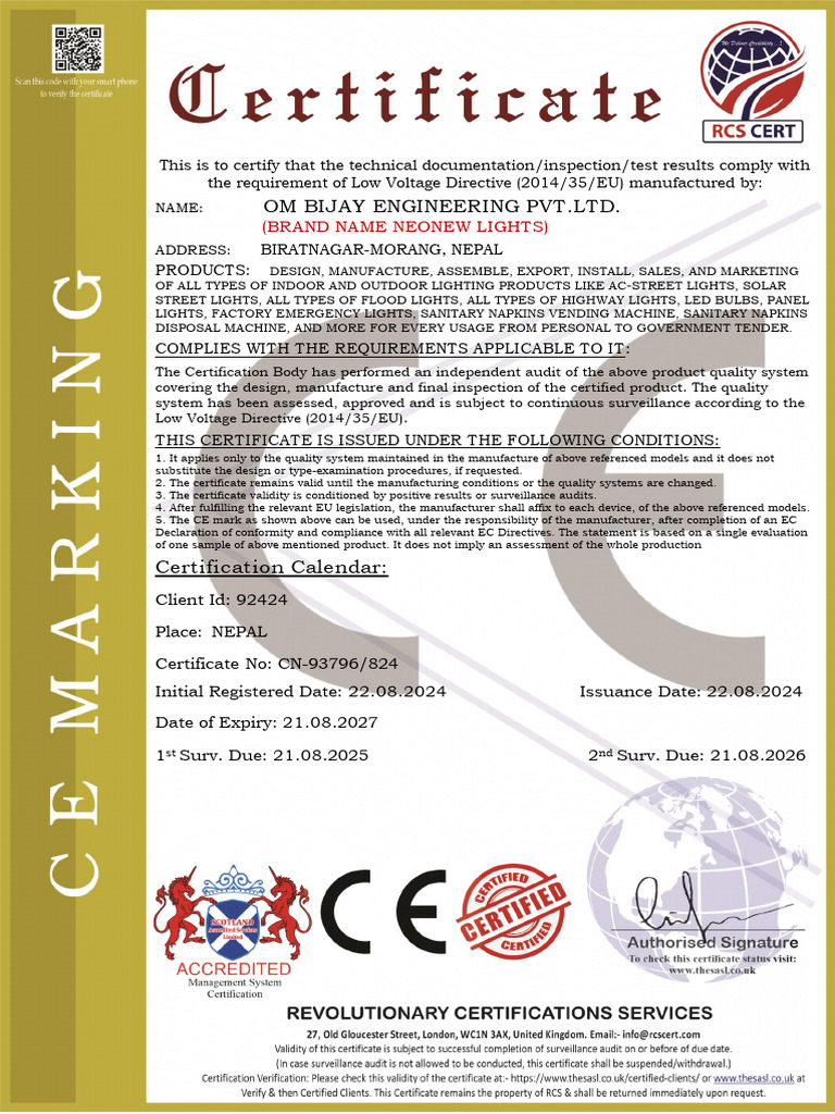 Low Voltage Directive Compliance Certificate | PDF