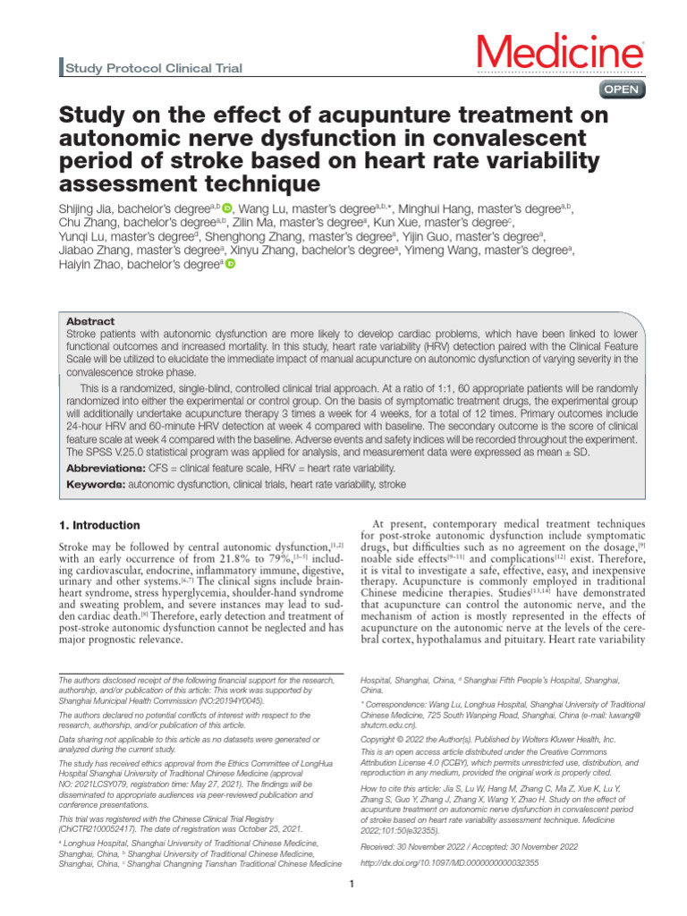 Study On The Effect of Acupunture Treatment On.97 | PDF | Acupuncture ...