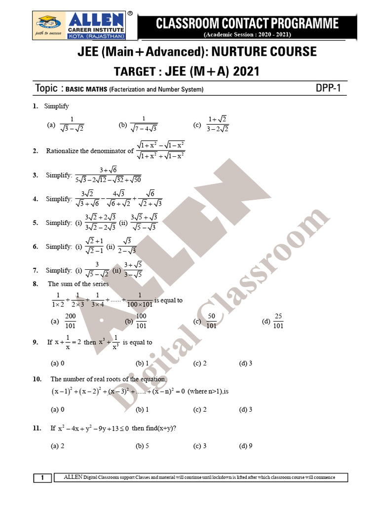 Maths DPP 1 Basic Maths 09-02-2020 | PDF