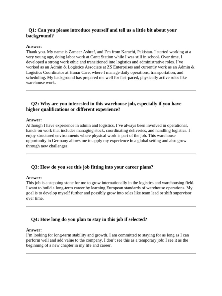 Warehouse Job Interview Insights | PDF | Logistics