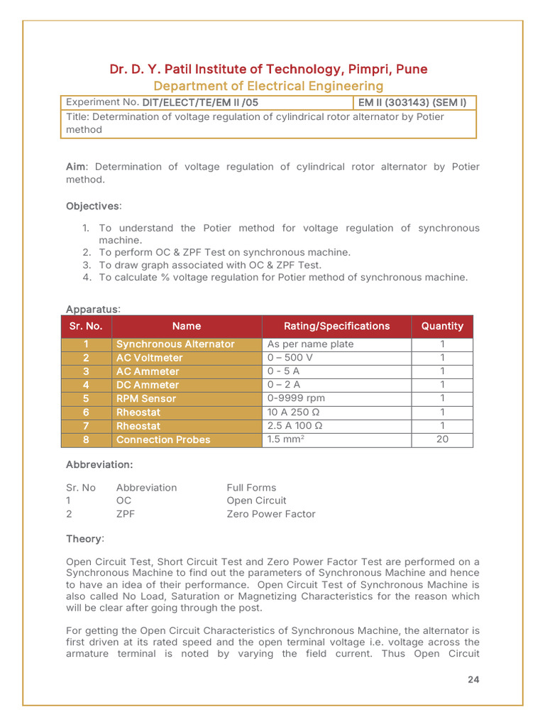 Potier Method for Voltage Regulation | PDF | Electrical Equipment ...