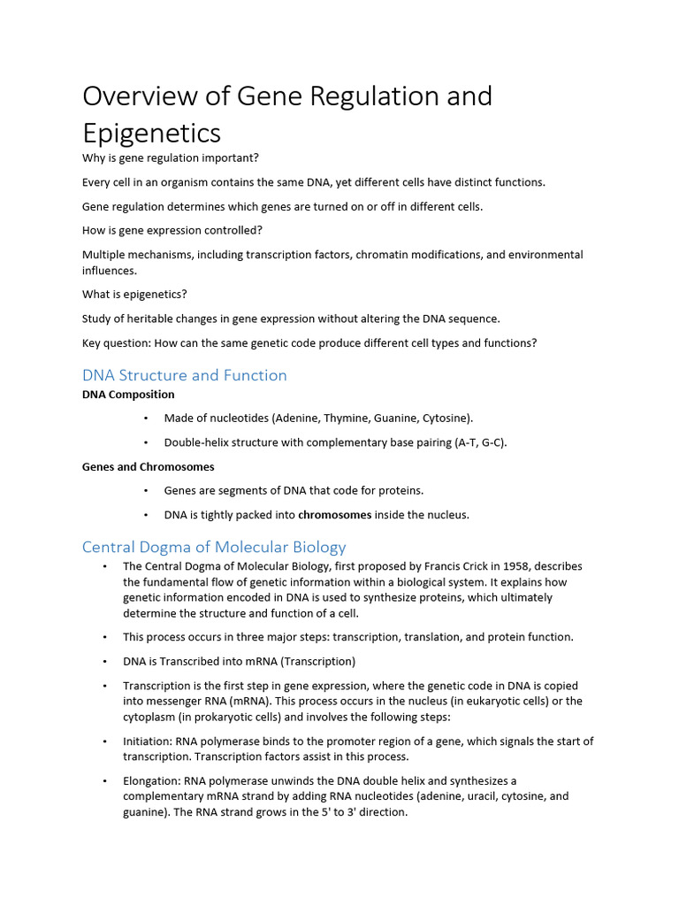 Gene Regulation and Epigenetics Overview | PDF | Dna Repair | Epigenetics