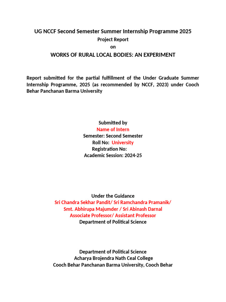 Rural Local Bodies Internship Report 2025 | PDF | Academia | Higher ...