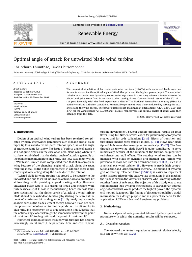 Optimal Attack Angle for Untwisted Wind Turbines | PDF | Wind Turbine ...