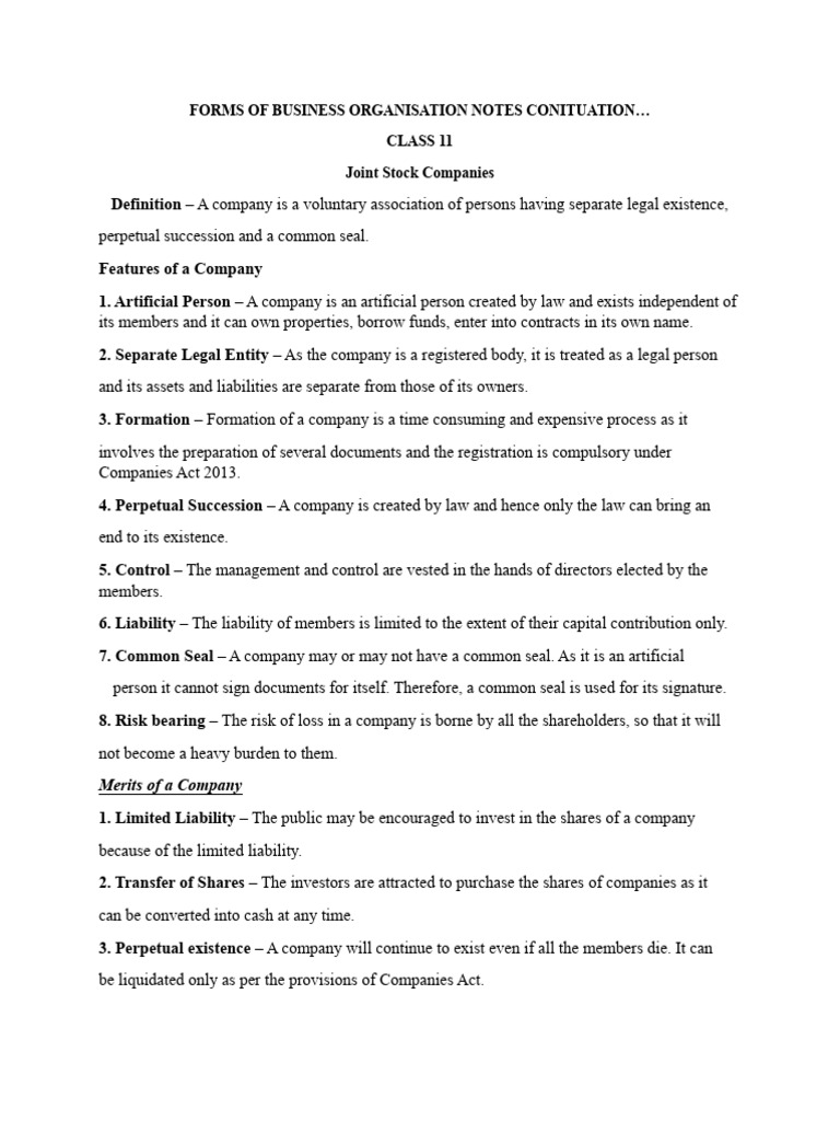 Business Organization Types and Features | PDF | Companies | Limited ...