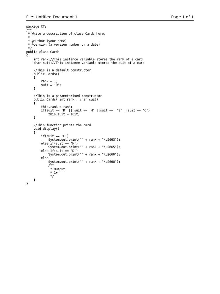 Java Class for Card Representation | PDF