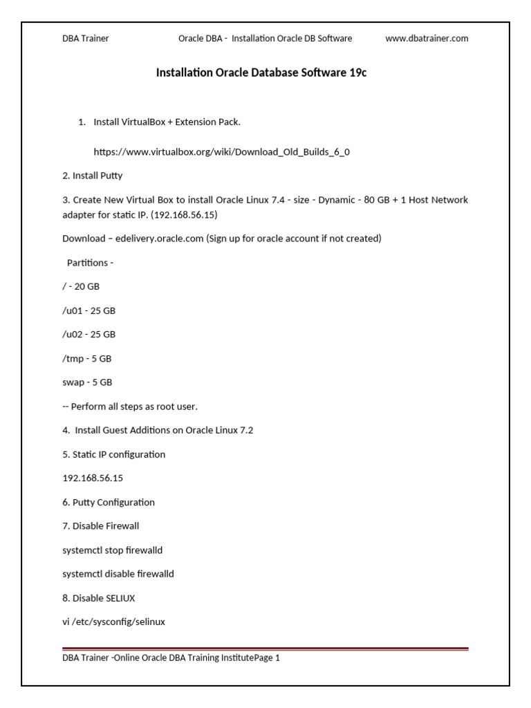 Oracle 19c Database Installation Guide | PDF | Computer Architecture ...