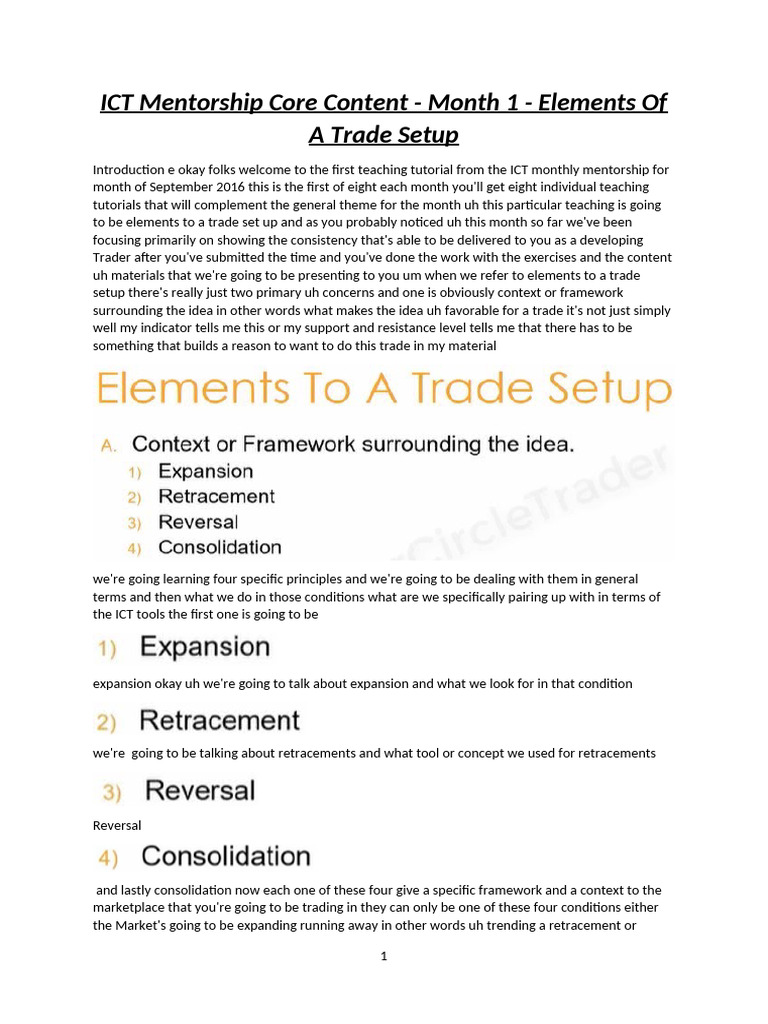 1 ICT Mentorship Core Content - Month 1 - Elements of A Trade Setup ...