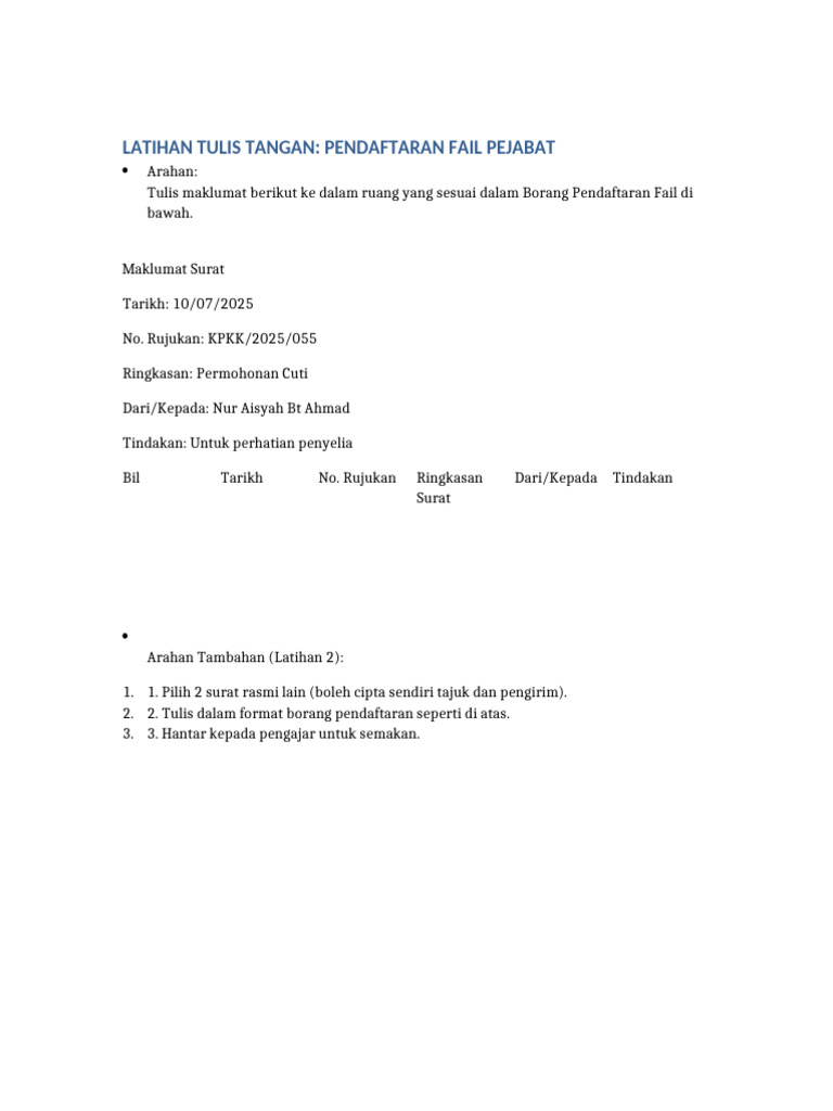 Latihan Pendaftaran Fail | PDF
