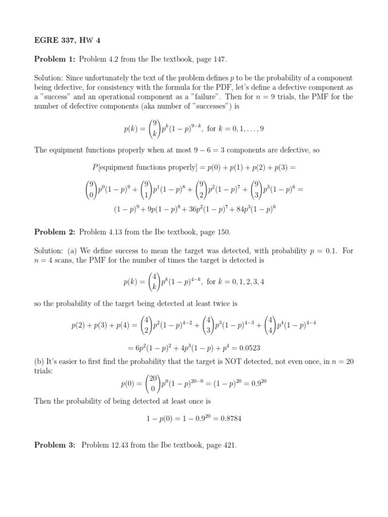EGRE 337 Homework 4 Solutions | PDF | Mathematics | Theoretical ...