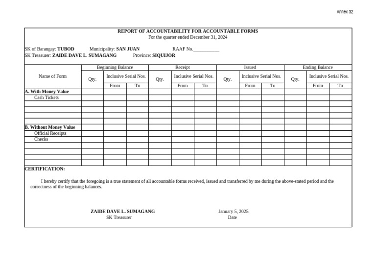 Accountability Report for SK Forms | PDF
