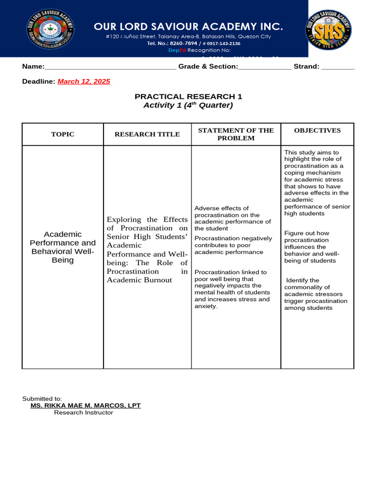 PR 1 Template | PDF | Professional Skills | Procrastination
