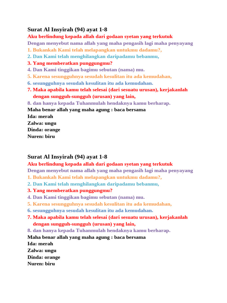Tafsir Surat Al Insyirah Ayat 1-8 | PDF