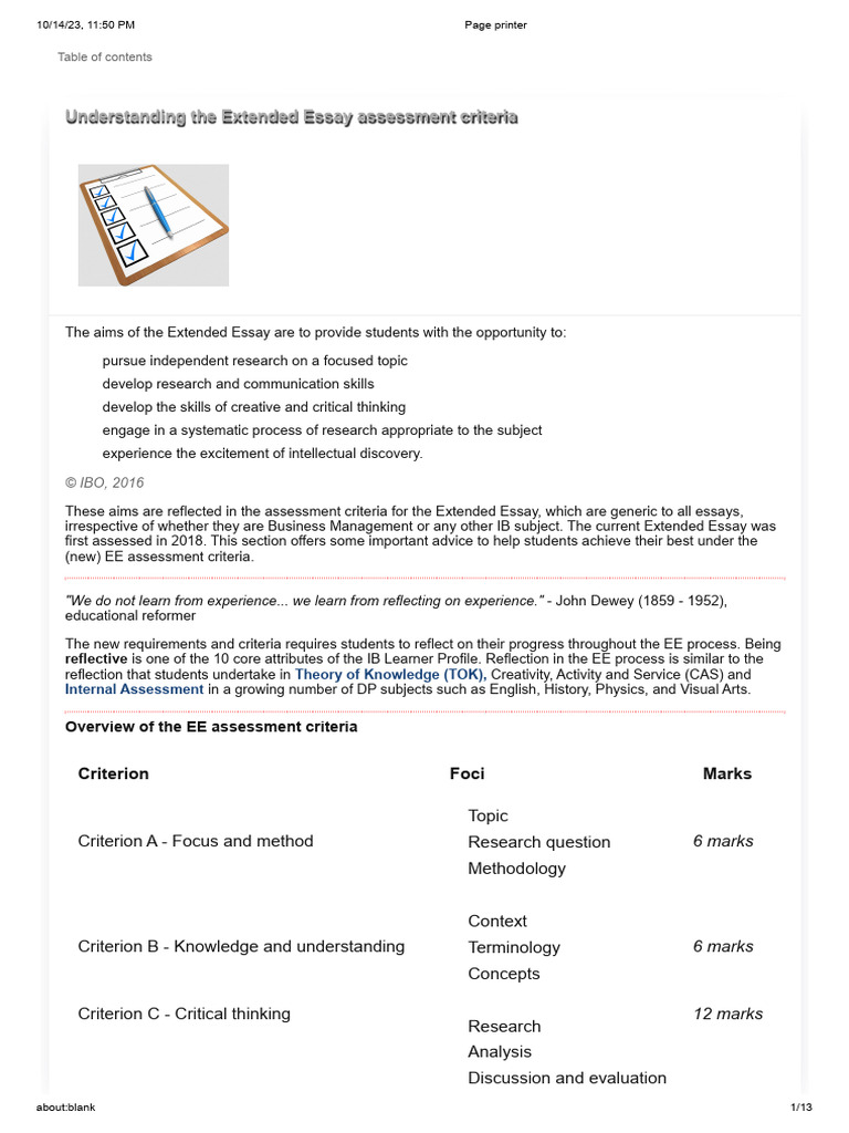 Extended Essay Assessment Criteria Guide | PDF | Critical Thinking | Essays