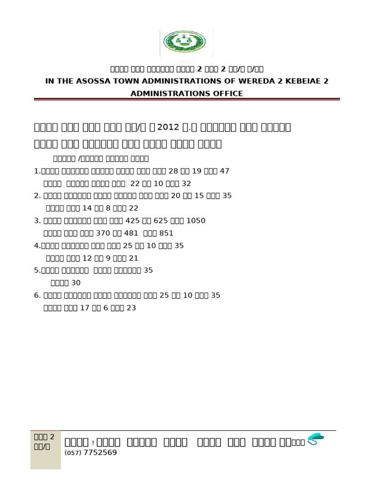 2 2 / / in The Asossa Town Administrations of Wereda 2 Kebelae 2 ...