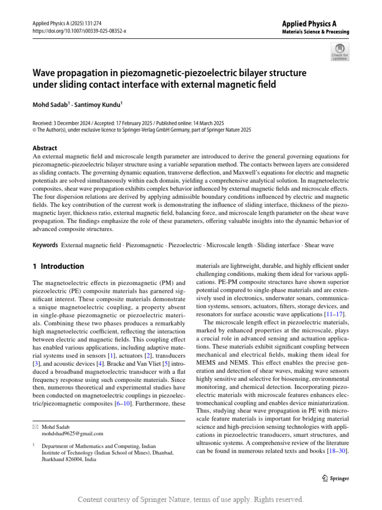 Shear Wave Dynamics in PE-PM Structures | PDF | Waves | Piezoelectricity